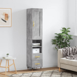 vidaXL Komoda, betono pilkos spalvos, 34,5x34x180cm, apdirbta mediena