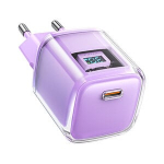 30W GaN3 USB-C įkroviklis su ekranu, violetinis