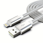 Nailoninis Lightning USB laidas, Sidabrinis
