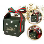 MERRY CHRISTMAS žalia dekoratyvinė dovanų dėžutė su lankeliu 10x10x10 cm OPO40