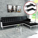 Sofa-lova, L formos, dirbtinė oda, juoda