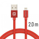 USB Kabelis Swissten Textile 3A Lightning, 2.0 m, raudonos spalvos