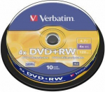 "verbatim dvd+rw", matinis sidabrinis, 43488, 4,7 gb, 4x, 10 vnt., be spausdinimo galimybės, 12 cm, skirtas duomenų archyvavimui