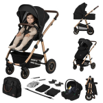 Lionelo Amber 3in1 Black Onyx universalus vaiki&scaron;kas vežimėlis su lop&scaron;iu ir automobiline kėdute Astrid, iki 22 kg, juoda