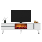 TV staliukas Asir Vania Fireplace, 150x50x30 cm, baltas/sidabrinis