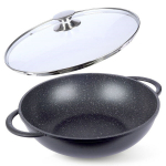 Keptuvė, 32 cm, Wok keptuvė granitinė su stikliniu dangteliu GRANDE 32 cm