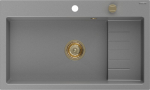 Granitinė virtuvinė plautuvė Mexen Omar su sifonu, Grey/Gold