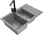 Granitinė virtuvinė plautuvė Mexen Gaspar su mai&scaron;ytuvu ir sifonu, Grey/Black