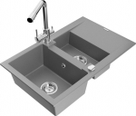 Granitinė virtuvinė plautuvė Mexen Gaspar su mai&scaron;ytuvu ir sifonu, Grey/Chrome
