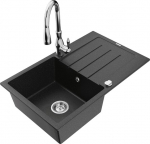 Granitinė virtuvinė plautuvė Mexen Bruno su mai&scaron;ytuvu ir sifonu, Metallic black/silver/chrome