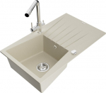 Granitinė virtuvinė plautuvė Mexen Cesar su mai&scaron;ytuvu ir sifonu, Beige/Chrome