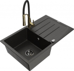 Granitinė virtuvinė plautuvė Mexen Bruno su mai&scaron;ytuvu ir sifonu, Metallic black/gold/black/gold