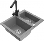 Granitinė virtuvinė plautuvė Mexen Carlos su mai&scaron;ytuvu ir sifonu, Grey/Black