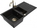 Granitinė virtuvinė plautuvė Mexen Matias su mai&scaron;ytuvu ir sifonu, Black/Gold