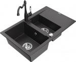 Granitinė virtuvinė plautuvė Mexen Gaspar su mai&scaron;ytuvu ir sifonu, Black granite