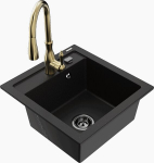 Granitinė virtuvinė plautuvė Mexen Vito su mai&scaron;ytuvu ir sifonu, Black+Gold