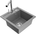 Granitinė virtuvinė plautuvė Mexen Vito su mai&scaron;ytuvu ir sifonu, Grey+Chrome
