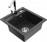 Granitinė virtuvinė plautuvė Mexen Vito su mai&scaron;ytuvu ir sifonu, Black granite+Chrome