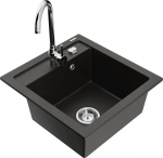 Granitinė virtuvinė plautuvė Mexen Vito su mai&scaron;ytuvu ir sifonu, Metallic black/gold+Chrome