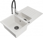 Granitinė virtuvinė plautuvė Mexen Matias su mai&scaron;ytuvu ir sifonu, White/Black/Chrome