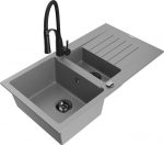 Granitinė virtuvinė plautuvė Mexen Matias su mai&scaron;ytuvu ir sifonu, Grey/Black