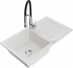 Granitinė virtuvinė plautuvė Mexen Pablo su mai&scaron;ytuvu ir sifonu, White+Black/Chrome
