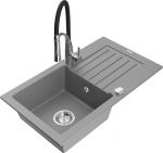 Granitinė virtuvinė plautuvė Mexen Pablo su mai&scaron;ytuvu ir sifonu, Grey/Black/Chrome