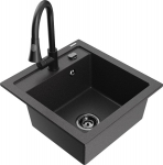 Granitinė virtuvinė plautuvė Mexen Vito su mai&scaron;ytuvu ir sifonu, Black granite/Black