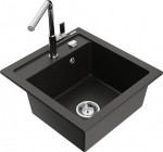 Granitinė virtuvinė plautuvė Mexen Vito su mai&scaron;ytuvu ir sifonu, Metallic black/gold+Chrome
