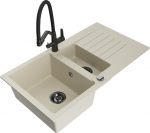 Granitinė virtuvinė plautuvė Mexen Matias su mai&scaron;ytuvu ir sifonu, Beige/Black