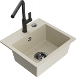 Granitinė virtuvinė plautuvė Mexen Milo su mai&scaron;ytuvu ir sifonu, Beige/Black
