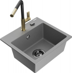 Granitinė virtuvinė plautuvė Mexen Milo su mai&scaron;ytuvu ir sifonu, Grey/Black/Gold