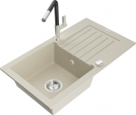 Granitinė virtuvinė plautuvė Mexen Pablo su mai&scaron;ytuvu ir sifonu, Beige/Black/Chrome