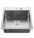Vieno dubens virtuvės kriauklė Inox 46x45 + sifonas, be skylės