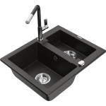 Granitinė plautuvė Mexen Carlo su mai&scaron;ytuvu Flora 6518-75-670401-07, juoda/auksinė metallic