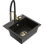 Vienguba granitinė plautuvė Mexen Milo su virtuvės mai&scaron;ytuvu Aster, Juoda/Auksinė metallic - 6505-75-73450-57-G
