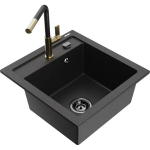Vienguba granitinė plautuvė Mexen Vito su virtuvės mai&scaron;ytuvu Flora, Juoda/Sidabrinis metallic - 6503-73-670401-57-B