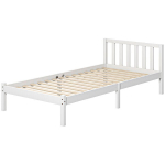 HOMCOM lovos rėmas Medinė lova su groteliniu rėmu, 208 x 96 cm lovos rėmas su galvūgaliu, viengulės miegamojo lovos rėmas, baltos spalvos