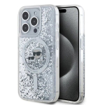 iPhone 15 Pro Max dėklas &ndash; Karl Lagerfeld Liquid Glitter MagSafe (KLHMP15XLGKCSGH) &ndash; Karl&Choupette galvutė skaidri
