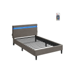 Metalinė dvigulė lova 140 x 190 cm LED ap&scaron;vietimas tamsiai pilkas