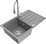 Granitinė virtuvinė plautuvė Mexen Bruno su mai&scaron;ytuvu ir sifonu, Grey/Chrome
