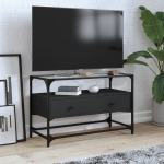 Tv spintelė su stikliniu stalvir&scaron;iu, juoda, 80x35x51cm, mediena
