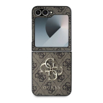 Dėklas, skirtas Samsung Galaxy Z Flip6 &ndash; Guess Leather 4G metalinis logotipas (GUHCZZF64GMGBR) &ndash; rudas