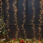 LED Kalėdinė girlianda - užuolaidos varinė viela su laikikliais, 3x3m, &scaron;iltai balta, 31V, IP44, 1200LED