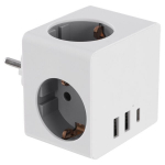Trivietis skirstytuvas su įžeminimu, USB A/C, baltas
