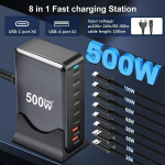 500 W Usb C įkroviklis su keliomis jungtimis, 8 prievadų Usb greitasis įkroviklis Usb įkrovimo stotelė su 6 Usb-c ir 2 Usb-a įkrovikliais Pd Pps 100 W Usb C maitinimo &scaron;altinis, skirtas Macbook Pro/air, Ipad Pro/air, Sumsung