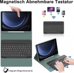 Iveoppe klaviatūra, skirta Samsung Galaxy Tab S9fe/s10fe 10.9 colių, dėklas-klaviatūra Galaxy Tab S9/s10fe 2025, magnetinė nuimama su Qwertz klaviatūra, skirta Samsung S10fe/s9fe/s9 10.9 colių 2025, tamsiai žalia