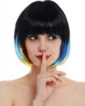 Wig Me Up - 31782 Perukas karnavalinis moteri&scaron;kas trumpas bobas su uodega, spalvingas juodas mėlynas raudonas geltonas