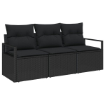 3 dalių sodo sofa rinkinys su pagalvėlėmis juoda poli ratanas,2 sėdimos sodo sofa su pagalvėlėmis juoda poli ratanas