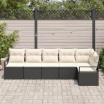 6 dalių sodo sofa komplektas su pagalvėlėmis juodos poli ratanas,2 vietų sodo sofa su pagalvėlėmis juodos poli ratanas